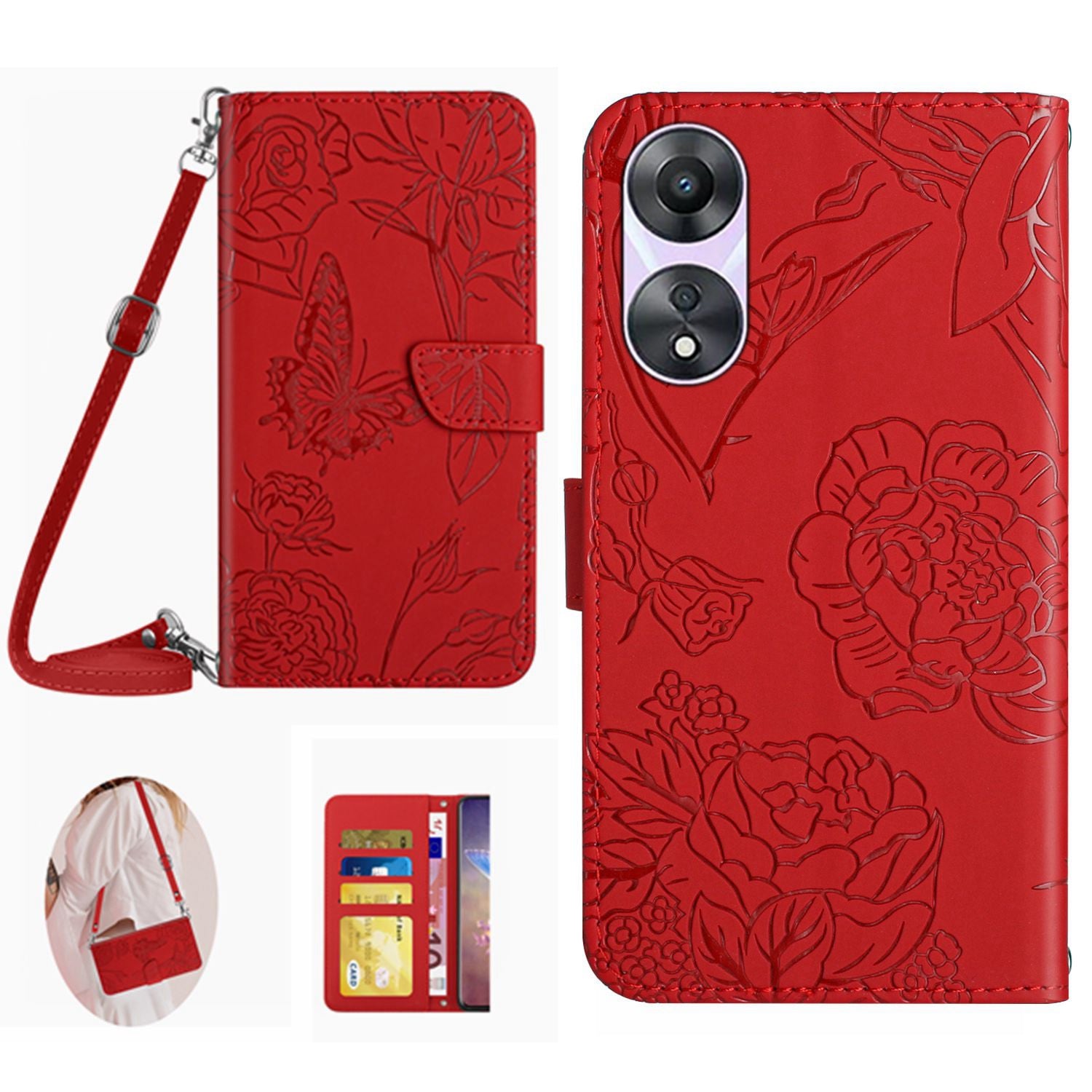 HT03 For Oppo Reno8 T 4G Butterfly Flowers Imprinted Wallet Stand Case Leather TPU Cover with Shoulder Strap HT03 For Oppo Reno8 T 4G Butterfly Flowers Imprinted Wallet Stand Case Leather TPU Cover with Shoulder Strap